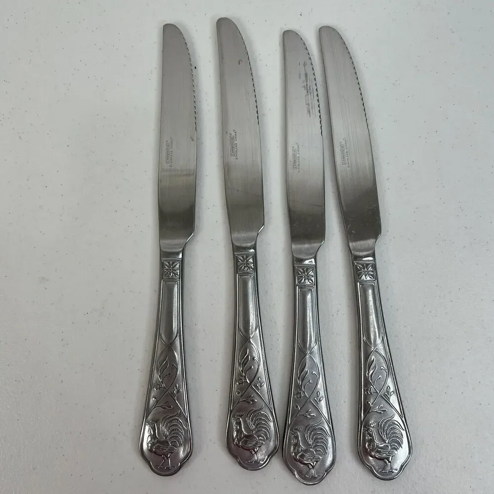 Cambridge Rooster 4 Butter Knives Stainless Flatware Frosted Handle Replacement‎